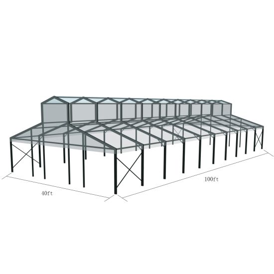 40′x100′ cathedral tent with black frame and clear top canopy for outdoor weddings and upscale event rentals
