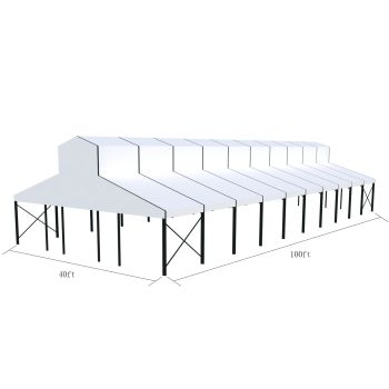 Cathedral Structure 40'x100' Black Frame White Top - Garden Tent