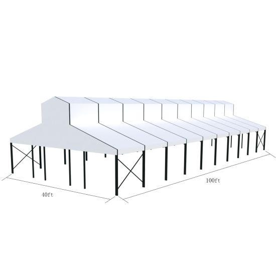 40′x100′ cathedral tent with black frame and clear top canopy for outdoor weddings and upscale event rentals