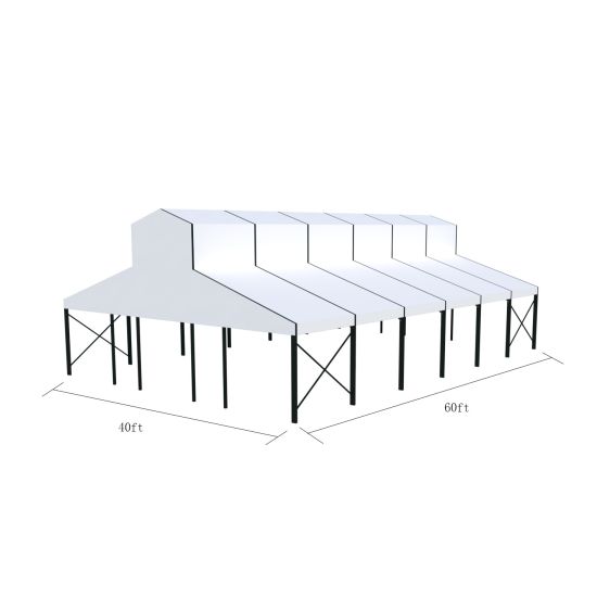 40′x60′ cathedral tent with black frame and clear top canopy for outdoor weddings and upscale event rentals