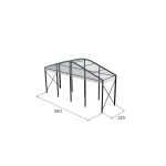 40'x10' curved event tent with black frame and clear arched roof, open-sided structure displayed in product rendering with visible support beams and dimensions