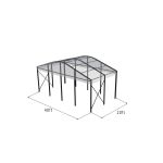 40'x20' curved event tent with black frame and clear arched roof, open-sided structure displayed in product rendering with visible support beams and dimensions