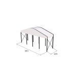 40'x10' curved event tent with black frame and white arched roof, elegant open-sided event structure shown in product rendering with support framing