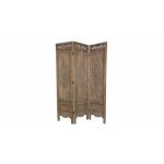 Rustic wood folding room divider with carved top details, freestanding panel wall for event backdrops, lounges, and space separation.