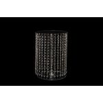 Round clear acrylic base with hanging crystal strands, 23-inch display riser for cakes, dessert tables, and wedding centerpiece décor.