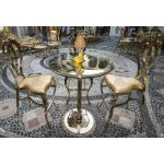 round gold-finish Reflection high-boy cocktail table with sleek pedestal base for luxury event rental