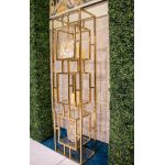Silver metallic Reflection Bar Back Cannes Small shelving unit with glass display shelves for luxury event bar backdrop