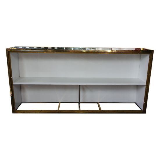 Curved reflective silver-front event bar rental unit with black accent top trim and sleek modern lounge design.