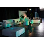 Soho black square bench with modern cube design, lounge ottoman or accent seating rental for events and wedding lounges.