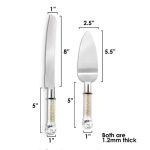 Pearl-handled cake knife server with silver serrated blade, elegant utensil for slicing and serving cake at weddings and events