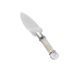 Pearl-handled pie server with silver triangular blade, elegant tool for lifting and serving pie or cake slices at weddings
