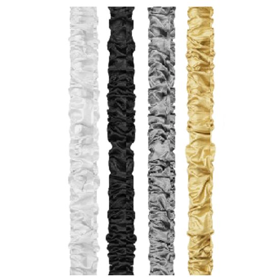 Chandelier hanger and coupler stand wrapped in greenery garland, curved support for hanging chandeliers or floral décor.