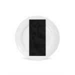 Black Capri napkin with smooth solid fabric texture, neatly folded on a white plate for sleek modern wedding and event tables