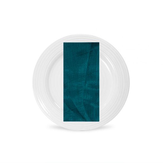 Curacao Capri napkin with vibrant turquoise solid fabric texture, folded on a white plate for tropical event table settings