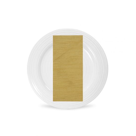 Mellow yellow Capri napkin with smooth solid fabric texture, folded on a white plate for bright spring weddings and event tables