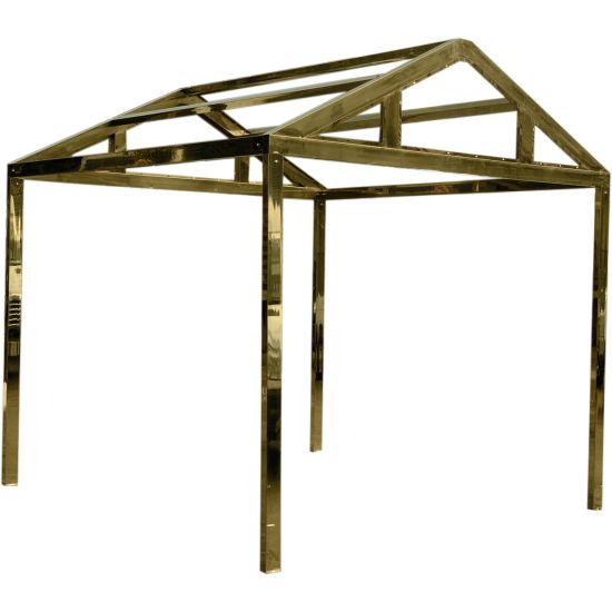 Gold reflection canopy frame with open roof structure, modern wedding ceremony canopy for mandap setups and upscale event staging.