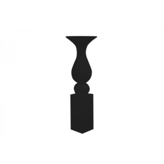Black accent column with square base and sculptural vase-shaped silhouette, modern pedestal for event decor, florals, and displays.