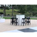 Ghost barstool without backrest made of transparent acrylic with square seat and modern clear frame for bar and event seating