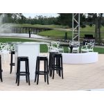 white Skyline collection square high-boy cocktail table with clean minimalist square base for event rental