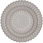 Bone-colored petal-rim salad plate with scalloped edge and sunburst ridged design, medium round plate on a white background