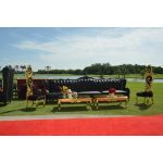Black Empress 3-piece tufted sofa with ornate carved frame and high back, luxury lounge seating rental for weddings, galas, and events.