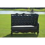 Black Empress 3-piece tufted sofa with ornate carved frame and high back, luxury lounge seating rental for weddings, galas, and events.