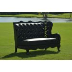 Black Empress 3-piece tufted sofa with ornate carved frame and high back, luxury lounge seating rental for weddings, galas, and events.