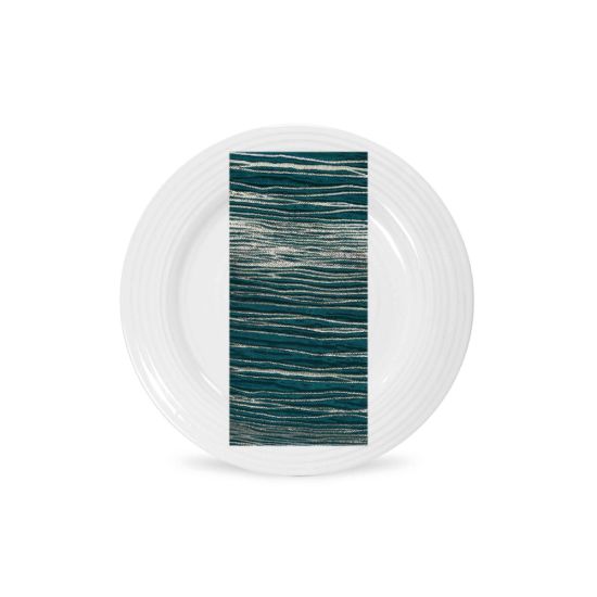 Jade green faultline napkin with textured horizontal stripe pattern folded on a white plate, fresh accent for weddings and event table décor