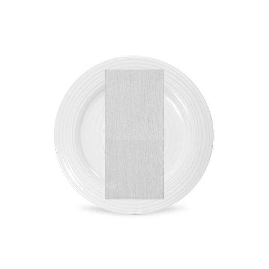 White Fortuny napkin with pleated fabric texture and clean solid tone, folded on a white plate for classic formal event table décor
