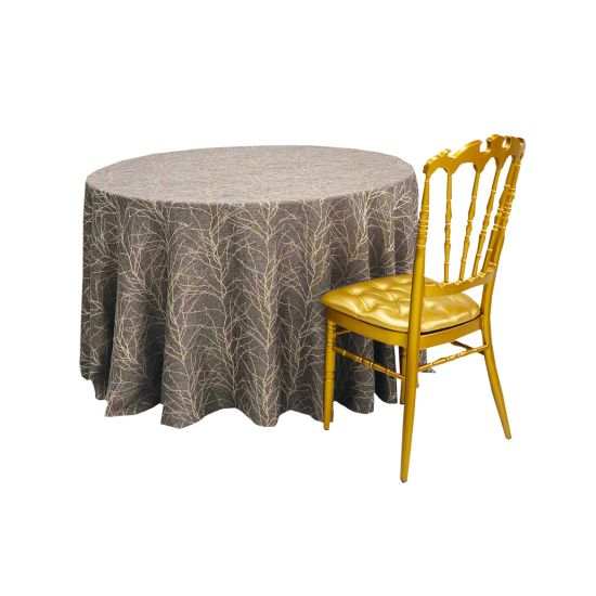 Haiku Midnight dark watercolor patterned round tablecloth in midnight blue and black tones for elegant wedding and event table décor rental