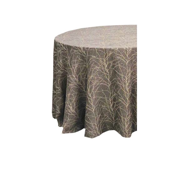 Haiku Midnight dark watercolor patterned round tablecloth in midnight blue and black tones for elegant wedding and event table décor rental