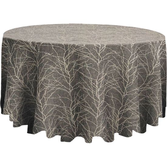 Haiku Midnight dark watercolor patterned round tablecloth in midnight blue and black tones for elegant wedding and event table décor rental