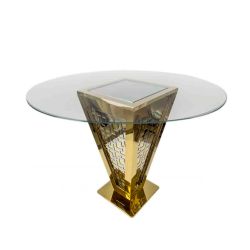Reflection Highboy Table Pyramid Square Design 48" Gold Round Glass top