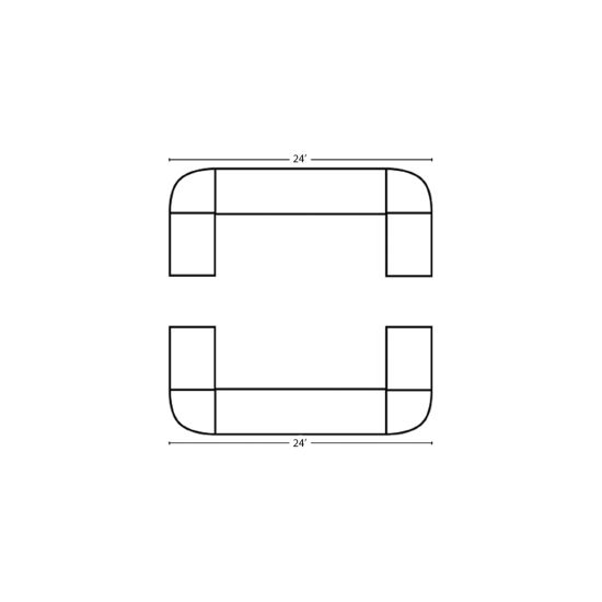 Modular Bar Square 24' x 24' white paneled island bar with continuous countertop and open center; four-sided modular event bar for large receptions.