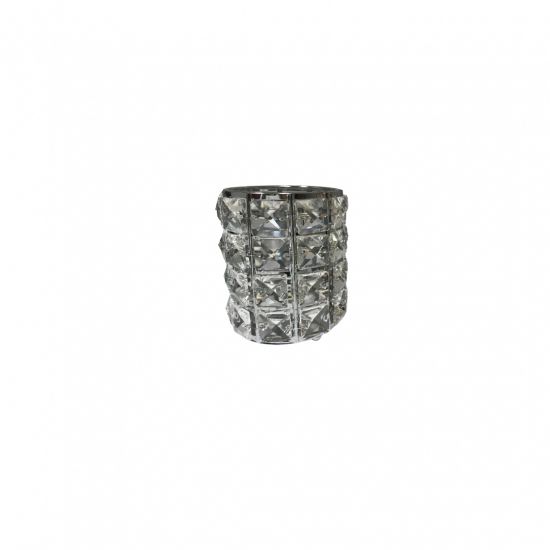 Crystal candle holder with faceted glass design, elegant centerpiece décor for weddings, receptions, and event table styling.