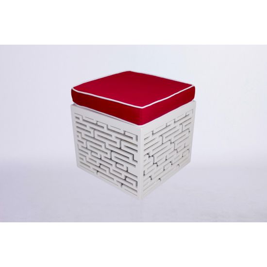 Maze ottoman with lime green cushioned top and white textured geometric base, modern lounge seating accent for events and weddings.