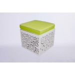Maze ottoman with lime green cushioned top and white textured geometric base, modern lounge seating accent for events and weddings.