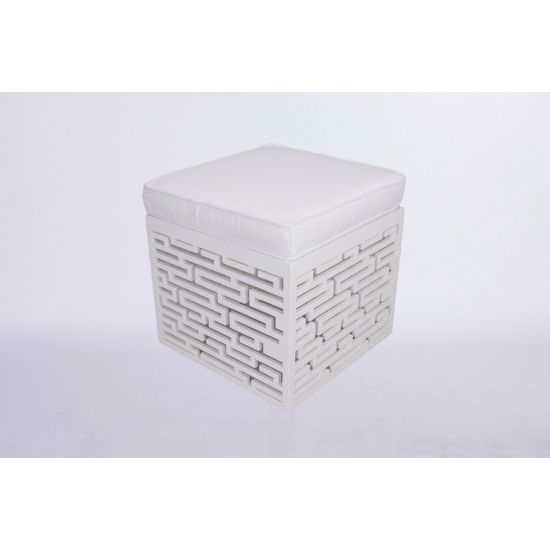 Maze ottoman with lime green cushioned top and white textured geometric base, modern lounge seating accent for events and weddings.