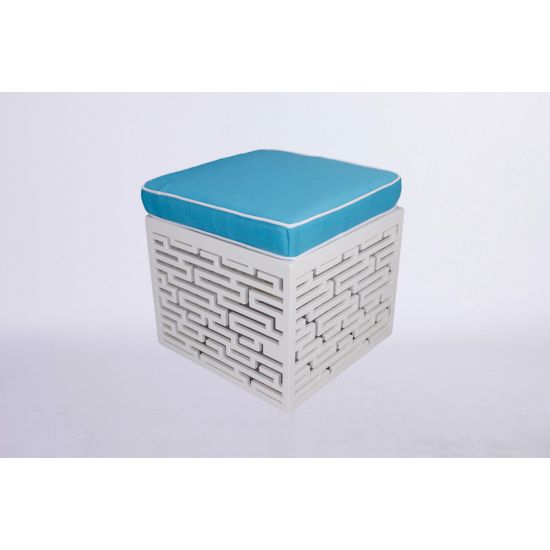 Maze ottoman with lime green cushioned top and white textured geometric base, modern lounge seating accent for events and weddings.