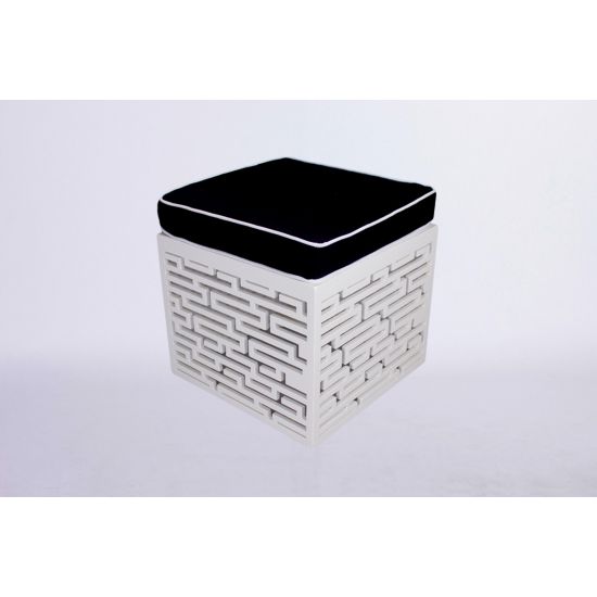 Maze ottoman with lime green cushioned top and white textured geometric base, modern lounge seating accent for events and weddings.