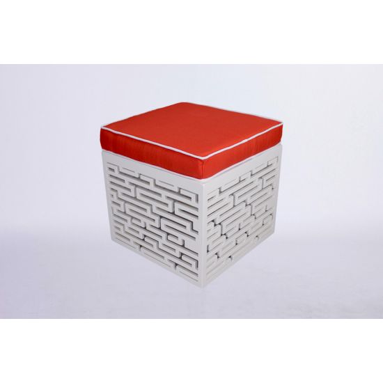 Maze ottoman with lime green cushioned top and white textured geometric base, modern lounge seating accent for events and weddings.