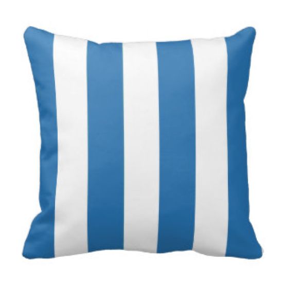 Throw pillow with bold blue and white vertical stripes, coastal accent cushion for summer events, lounge seating, and décor styling.