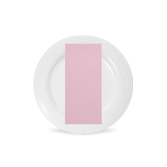 Light pink polyester napkin with soft solid fabric finish, folded on a white plate for romantic weddings and baby shower tables