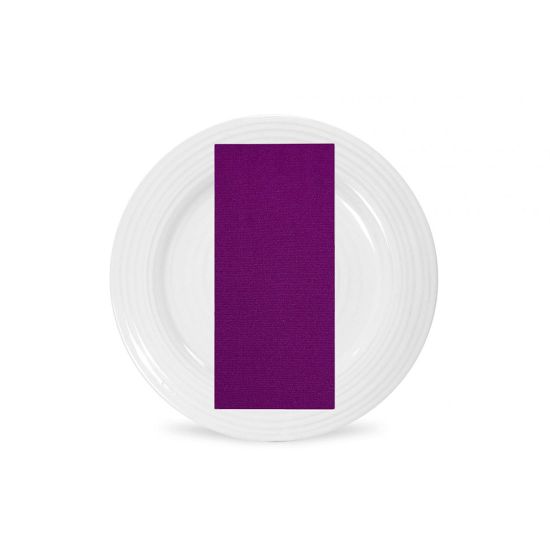 Magenta polyester napkin with rich solid fabric texture, folded on a white plate for bold wedding receptions and event décor