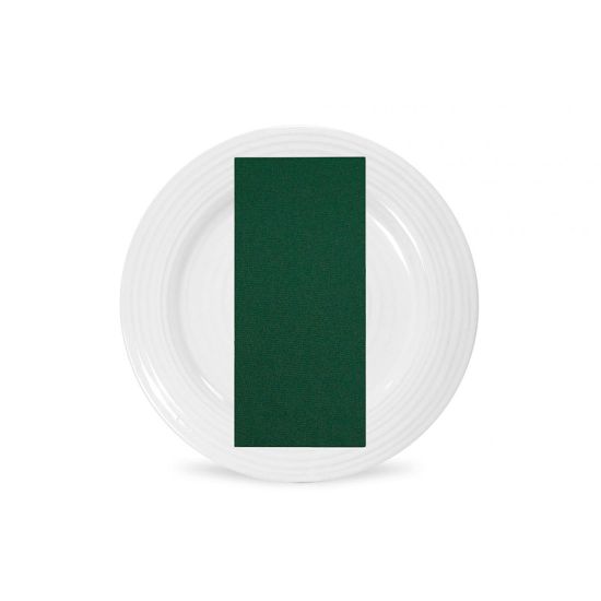 New green polyester napkin with rich solid fabric texture, folded on a white plate for fresh garden weddings and event table styling