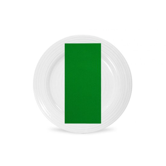 New kelly polyester napkin with bright green solid fabric finish, folded on a white plate for bold celebrations and event décor