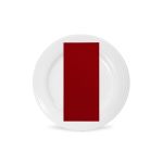 Poppy red polyester napkin with vibrant solid fabric texture, folded on a white plate for bold weddings and festive event décor