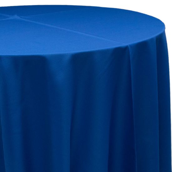 new royal blue polyester round event tablecloth linen with smooth solid fabric for weddings, parties, banquets and special occasion décor rentals