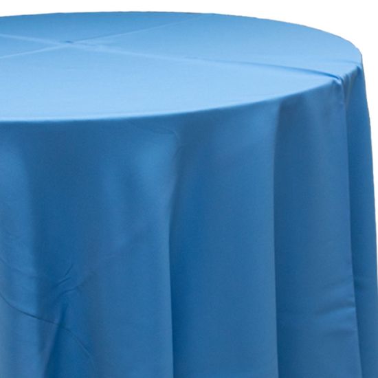 wedgewood blue polyester round event tablecloth linen with smooth solid fabric for weddings, parties, banquets and special occasion décor rentals