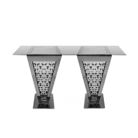 Reflection Highboy Table Pyramid Square Design 24x96 Silver Rectangular Glass top